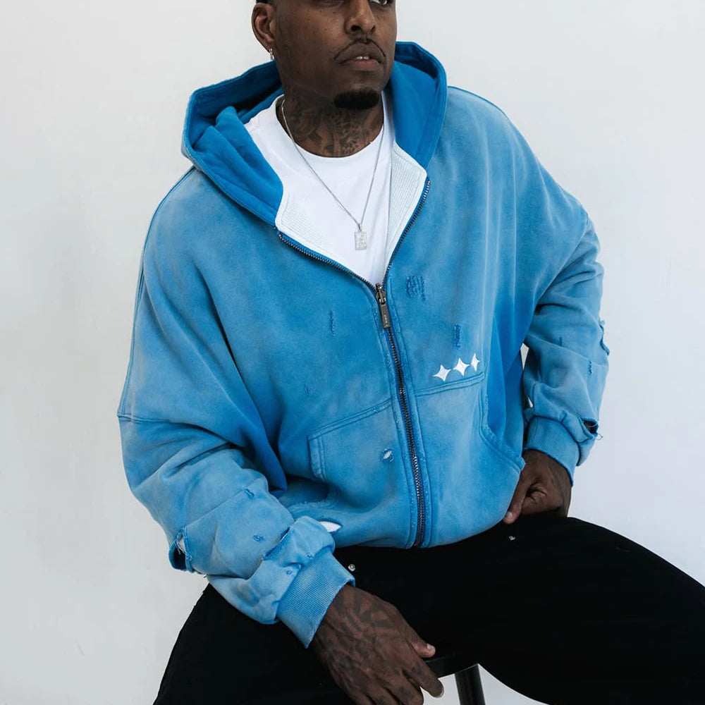 Custom Boxy Zip up Reversible Hoodie for Men Oversize Waffle Knit Lined Hoodie Unisex