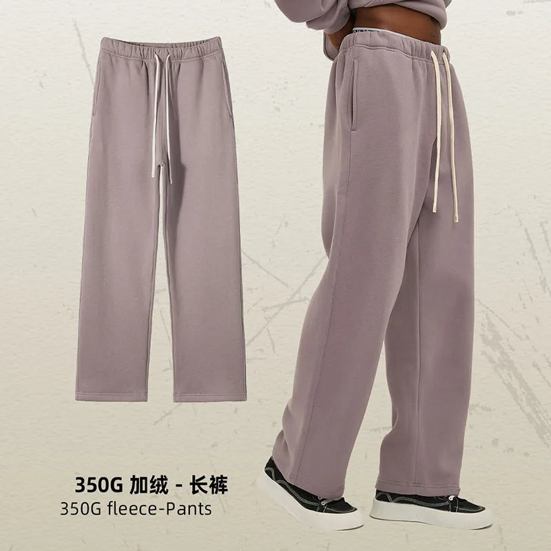 Custom Men's Casual Sweatpants 100% Cotton Mid Waist Straight Leg Open Hem Heavyweight