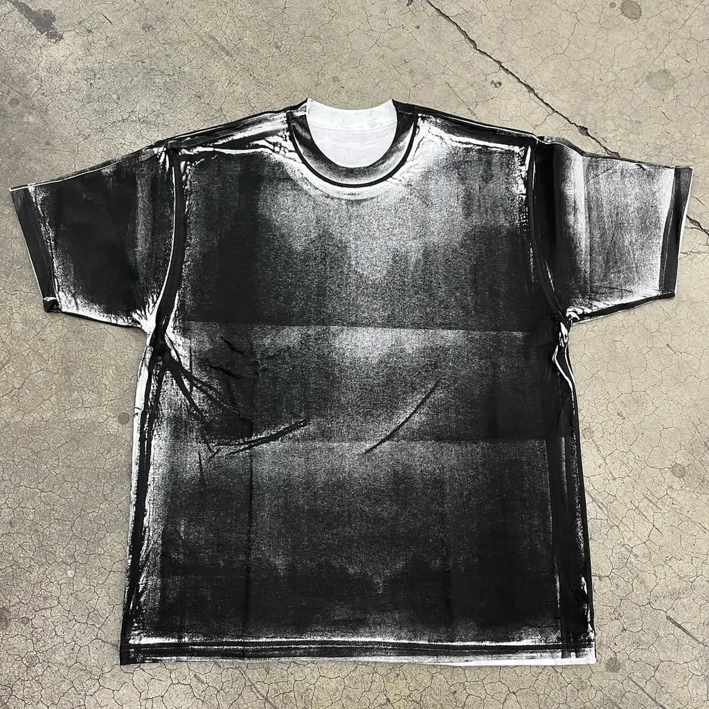 Men's Loose Short Sleeve T - Shirt with Artistic Black Ink Painting Design 280 Gsm Tshirt