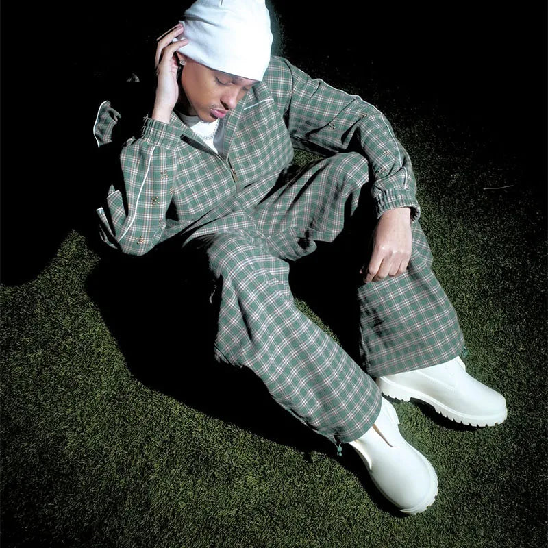 Custom Men Stack Joggers Set Two Piece Set Men Clothing Plaid Track Suit Sets High Quality
