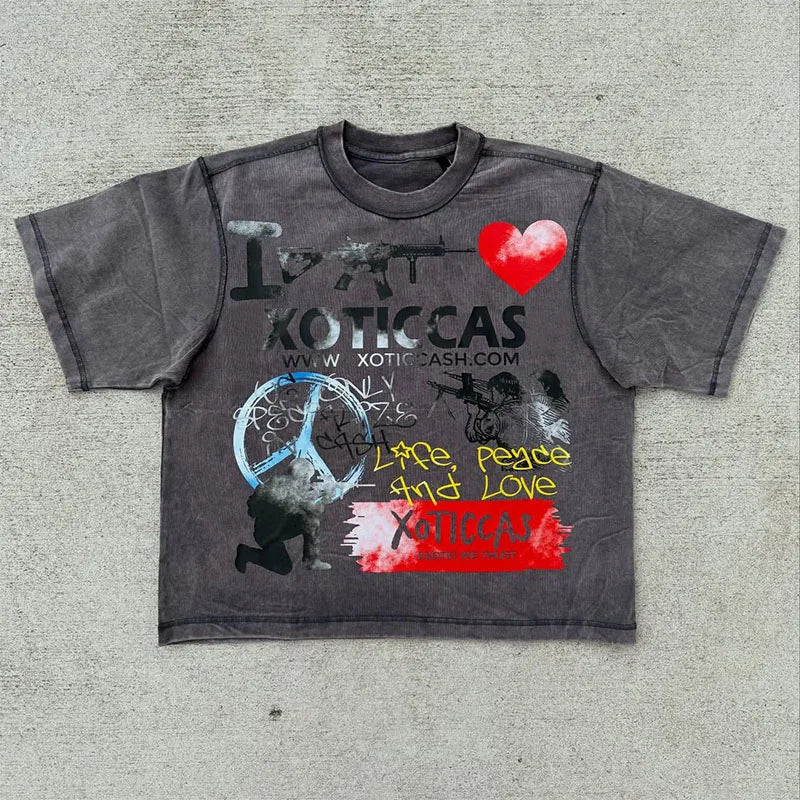 Custom 220 Grams 100% Cotton Oversized Knitted Tee Shirt with Graphic Print Vintage Style Acid Wash Finish for Men