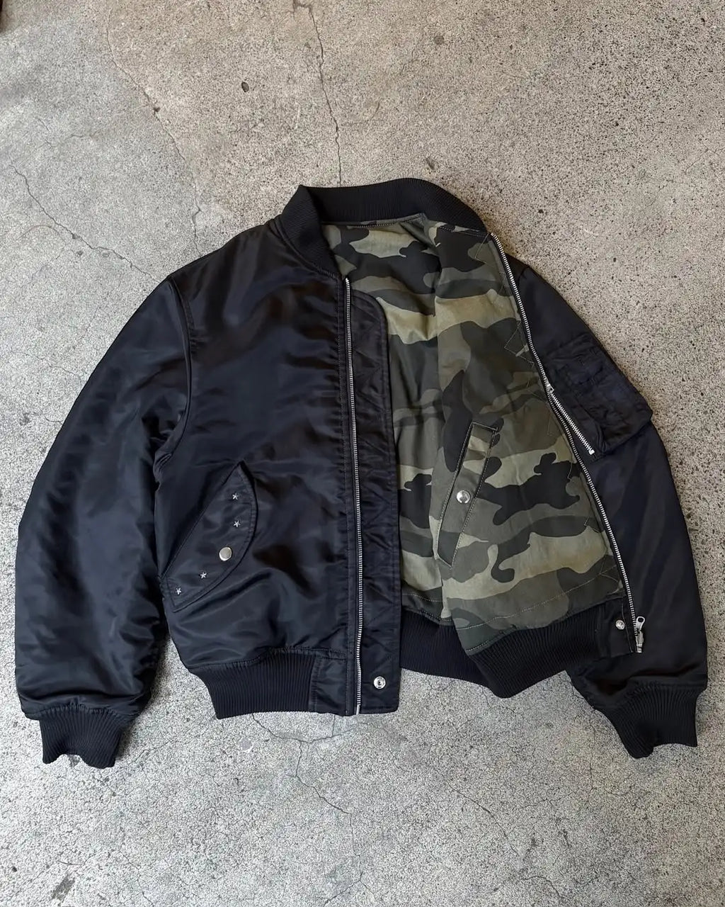 Custom Camo Reversible Jacket High Quality Camouflage Reversible Satin Jacket for Men Bomber Jacket