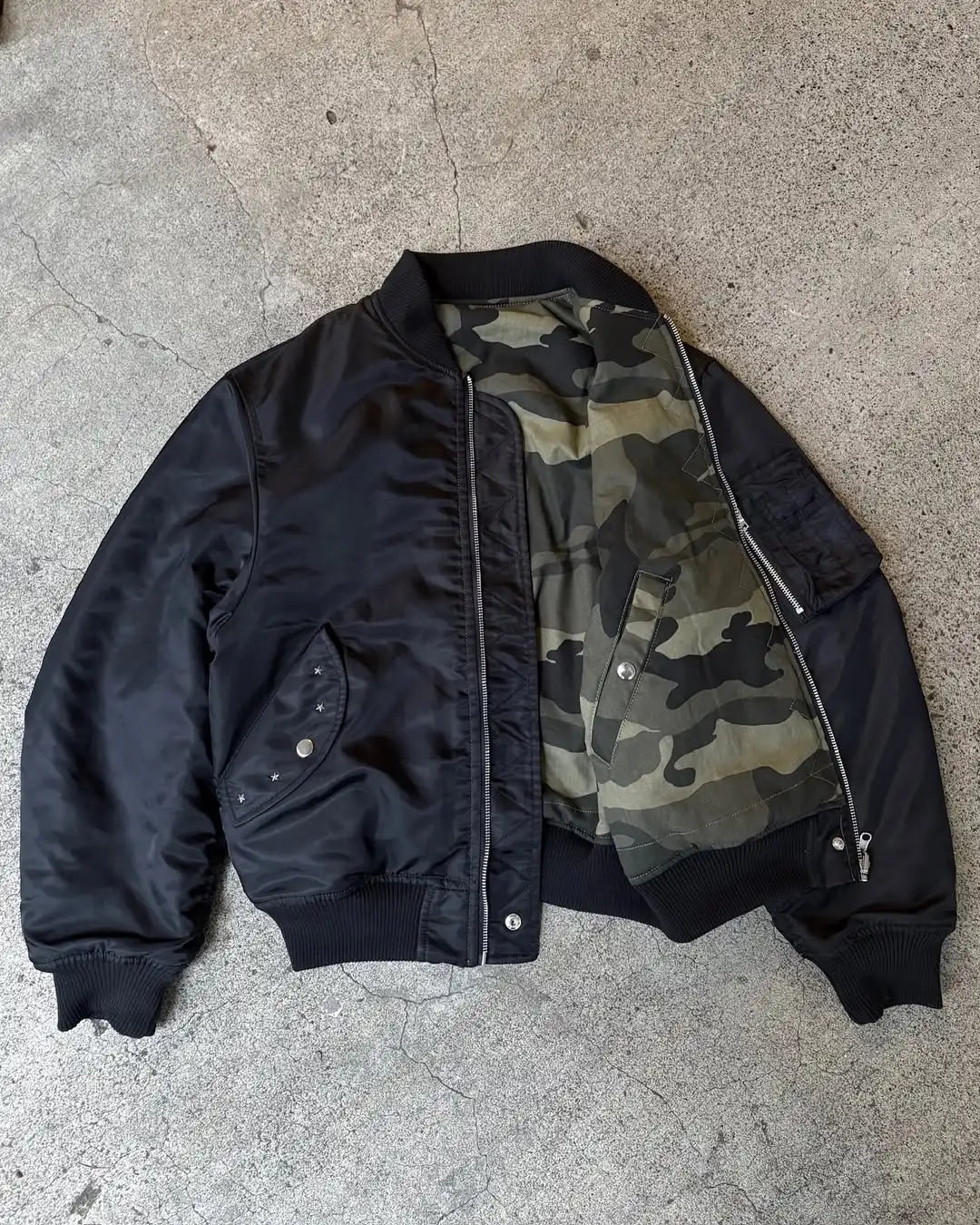 Custom Camo Reversible Jacket High Quality Camouflage Reversible Satin Jacket for Men Bomber Jacket