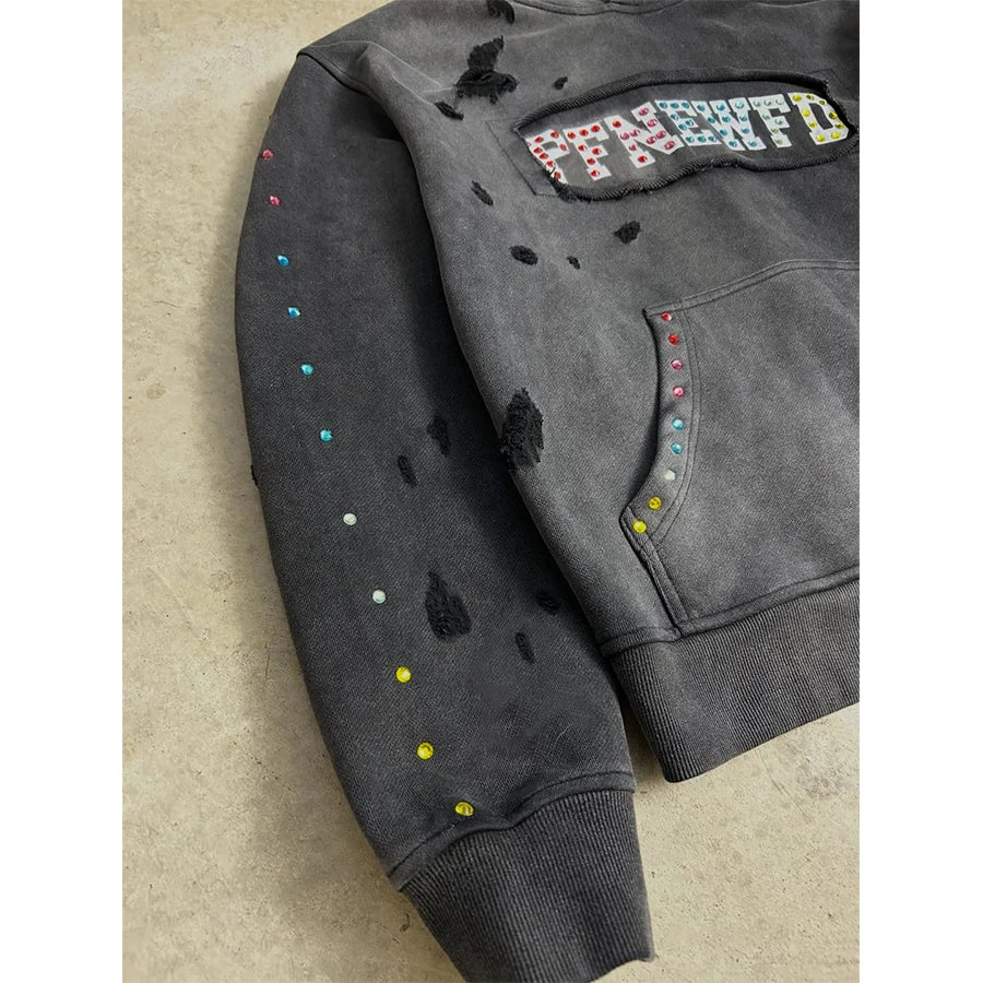Custom Distressed Embroidered Hoodie for Men Embroidery Patch Designer Hoodies Vintage Boxy Hoodie