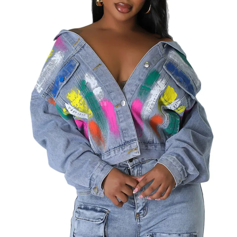 Custom Streetwear Autumn Printed Cotton Denim Jacket for Women Reversible Breathable 2026