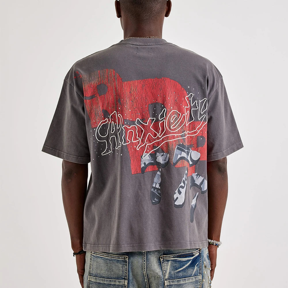 Custom logo Vintage Boxy Fit Print TShirt for Men DTG Graphic Printed t Shirt Manufacturer