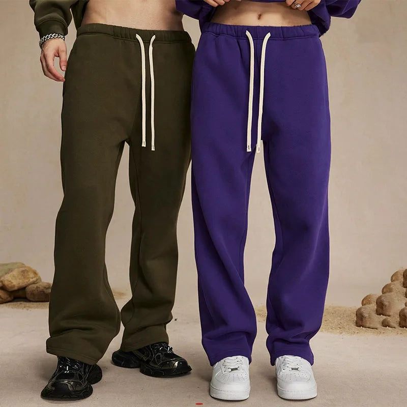 Custom Men's Casual Sweatpants 100% Cotton Mid Waist Straight Leg Open Hem Heavyweight