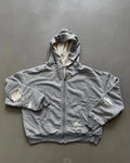 Custom Zip Up Waffle Knit Lined Hoodie Men Boxy Fit Distressed Hoodie with Waffle Lining