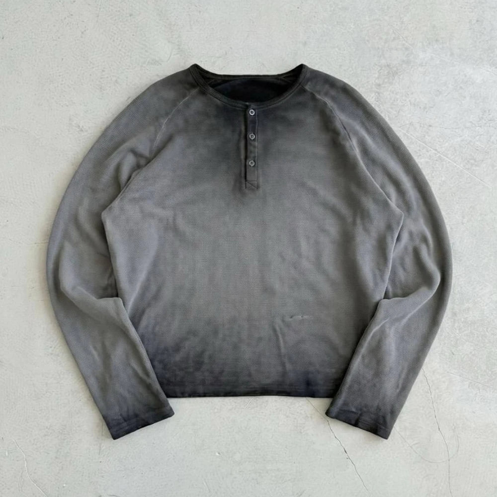 Custom Vintage Wash Henley Shirts for Men Long Sleeve Faded Henley T Shirt