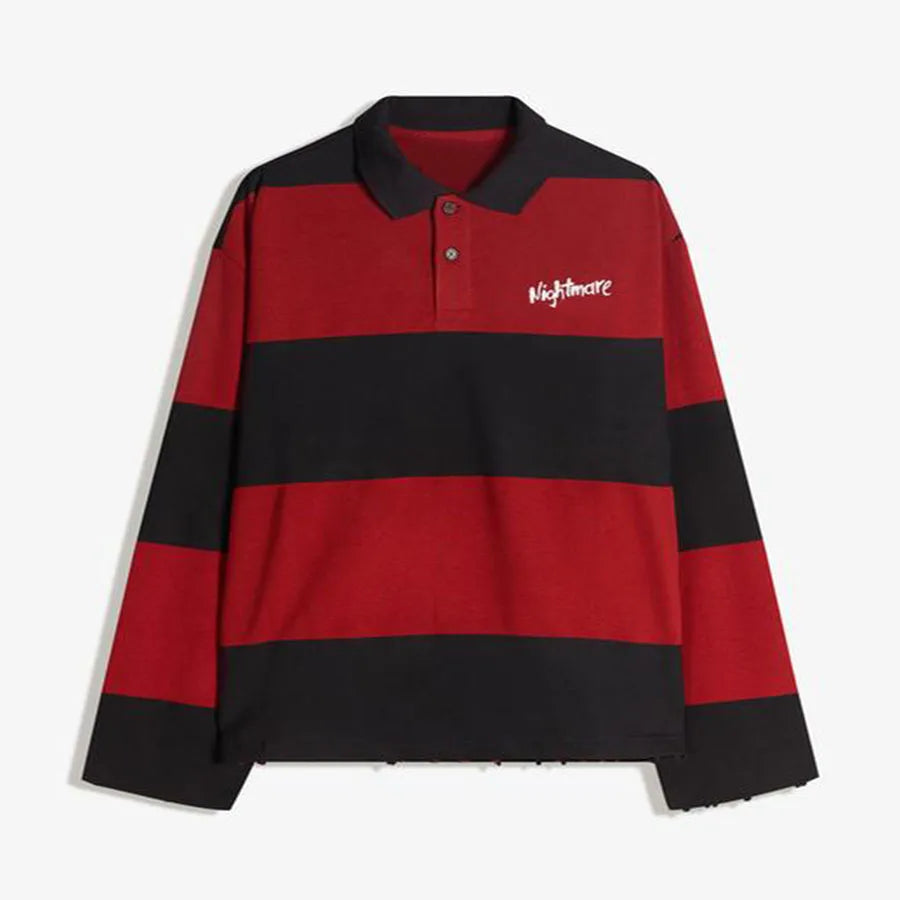 Custom Long Sleeve Embroidered Polo Shirt Men's Full Sleeve Polo Shirts with Stripes Cotton Boxy Polo Shirt