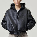 Custom Leather Jacket Men's Casual Zip up Bomber Jacket Men Boxy Hooded Leather Jacket High Quality