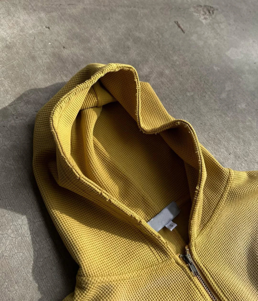 Custom Plus Size Waffle Knit Zip up Hoodie Men's Oversized Hoodie for Men Fade Zipper Hoodie