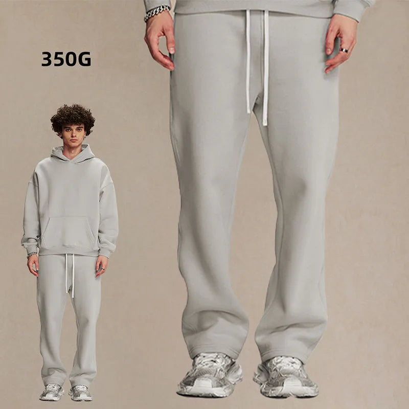 Custom Men's Casual Sweatpants 100% Cotton Mid Waist Straight Leg Open Hem Heavyweight