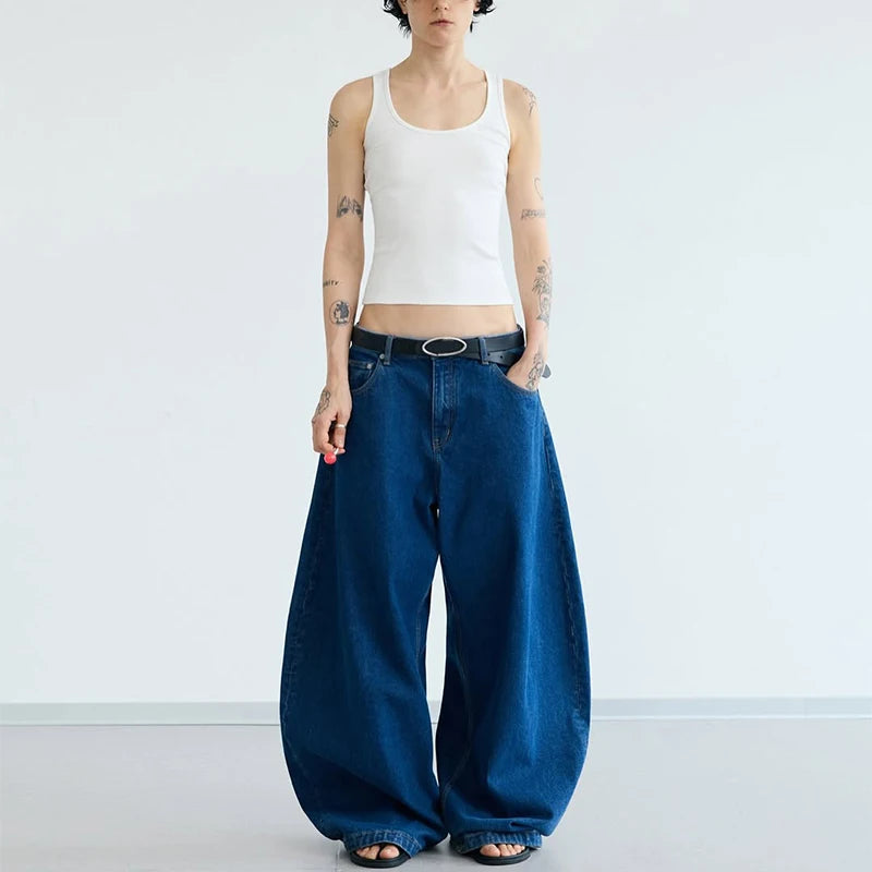 Custom Ladies Denim Jeans Wide Leg Loose Fit Casual Baggy Jeans Pants For Women