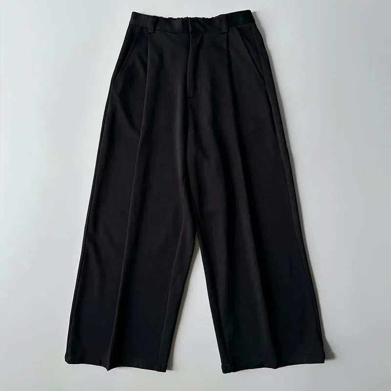 Custom Men's Korean Casual Pleated Pants Mid Waist 100% Polyester Worsted Heavyweight Anti-Wrinkle Zipper Fly Knitted Pockets