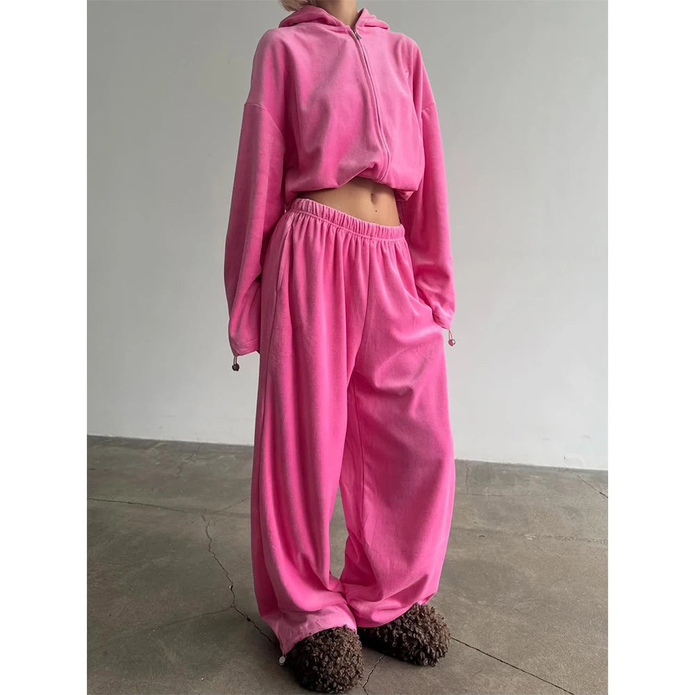 Custom Velour Tracksuit for Women Casual Velour Zip up Hoodie Set Track Suit Manufacturer