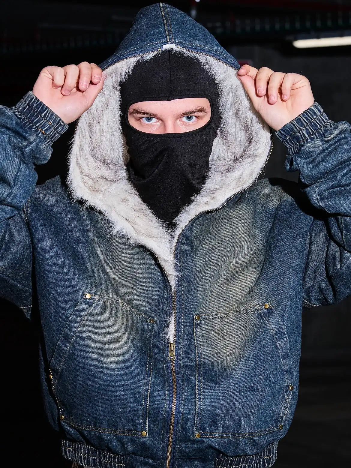 Custom Men's Fur Lined Jacket Zip up Oversized Denim Jacket for Men Winter Clothing