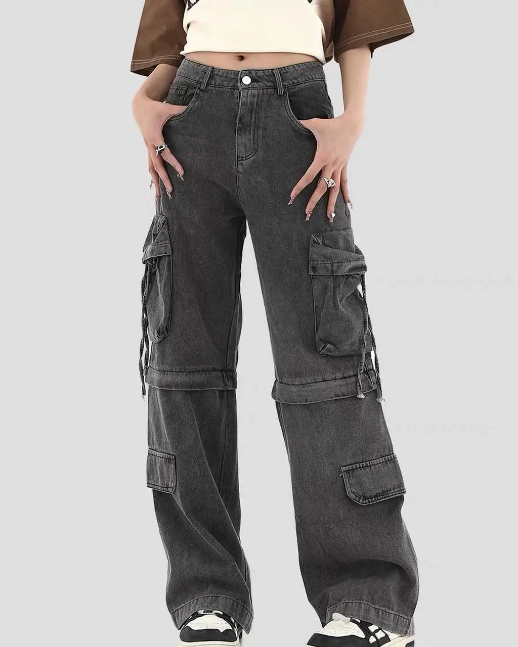 Custom Woman Cargo Jeans Ladies Jeans Cargo Pants with Side Pocket