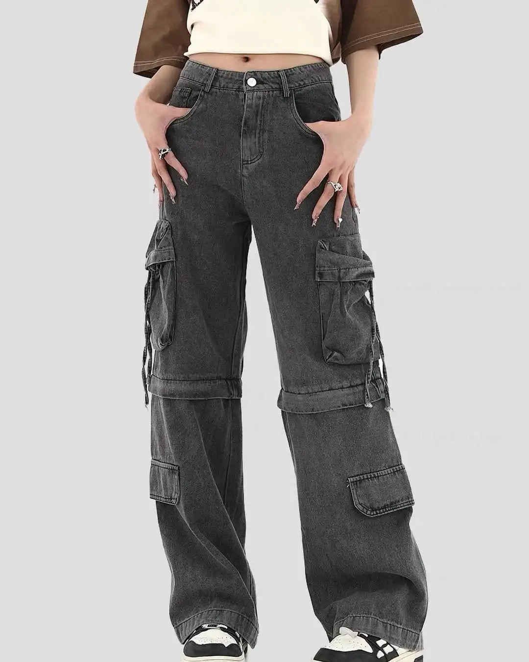 Custom Woman Cargo Jeans Ladies Jeans Cargo Pants with Side Pocket