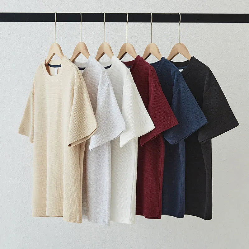 Wholesale 280 Gsm Oversized Tshirt Waffle Cotton Polyester t Shirt for Men Casual Summer Short Sleeve Blank Waffle Tee Shirt