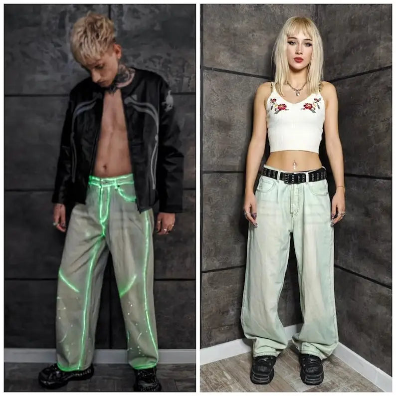 Custom Glow in the Dark Jeans Denim Pants Neon Streetwear jeans unisex trouser men women