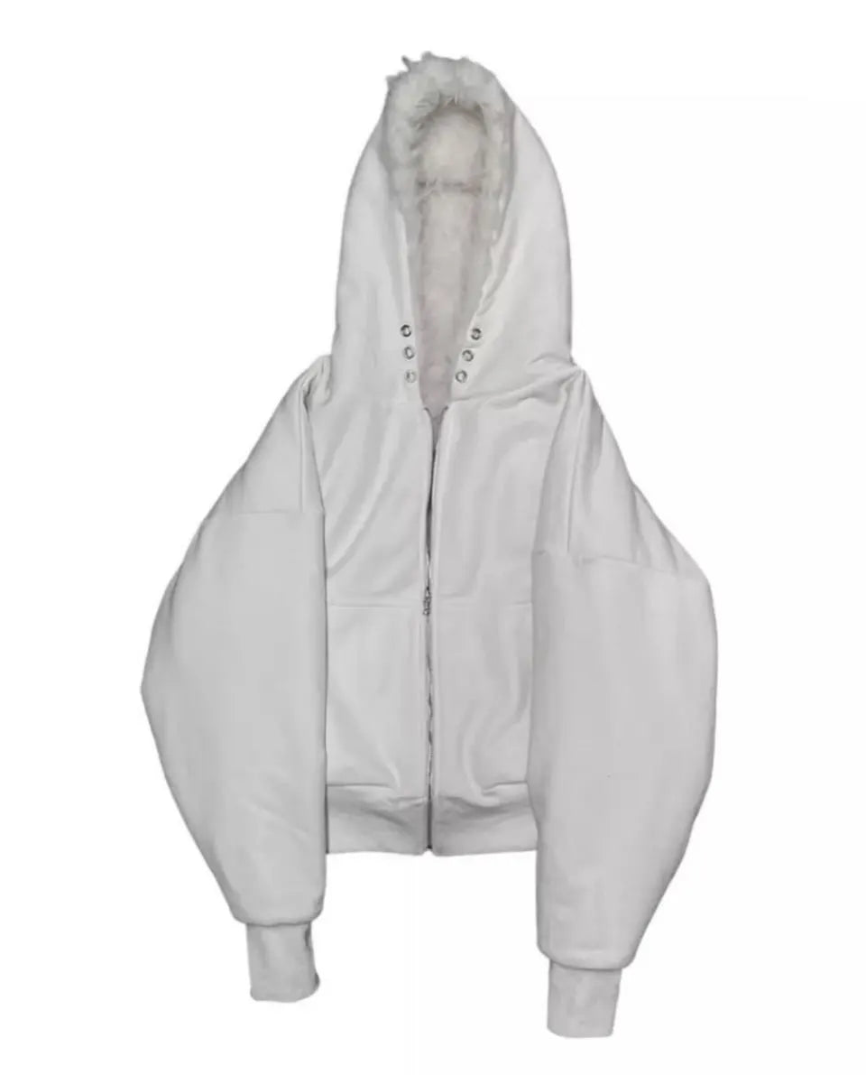 Custom Winter Zip up Fur Lining Hoodie Unisex Thick White Faux Fur Hoodie Plain Clothing