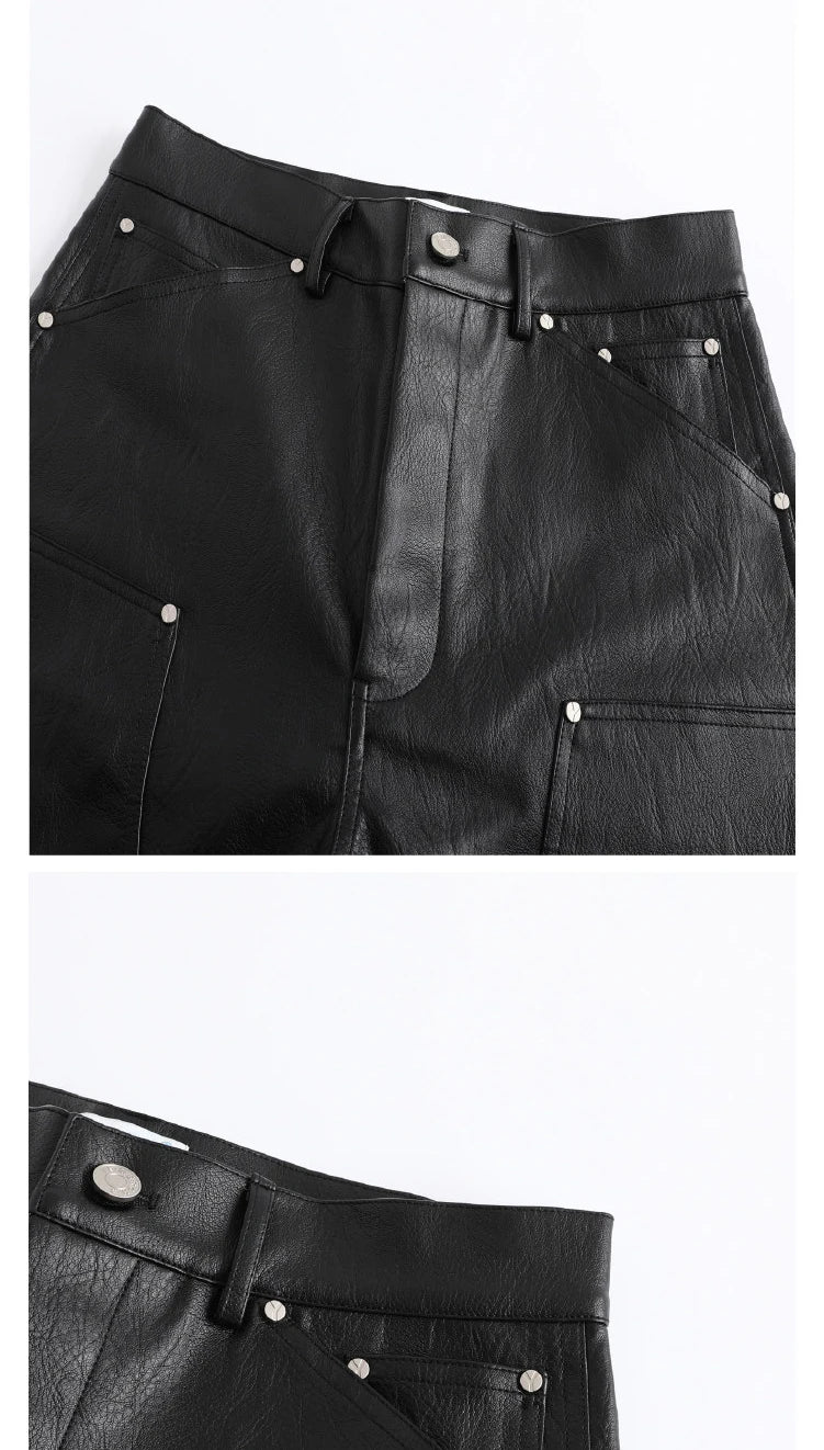 Custom Men's PU Leather Shorts for Men Carpenter Bermuda Leather Shorts 3/4 Quarter Shorts Manufacturer