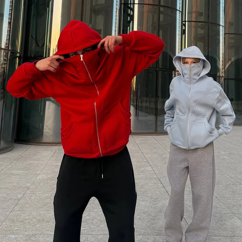Custom Zipper Blank Full Face Zip Hoodie Unisex Zip up Hoodie with Face Mask