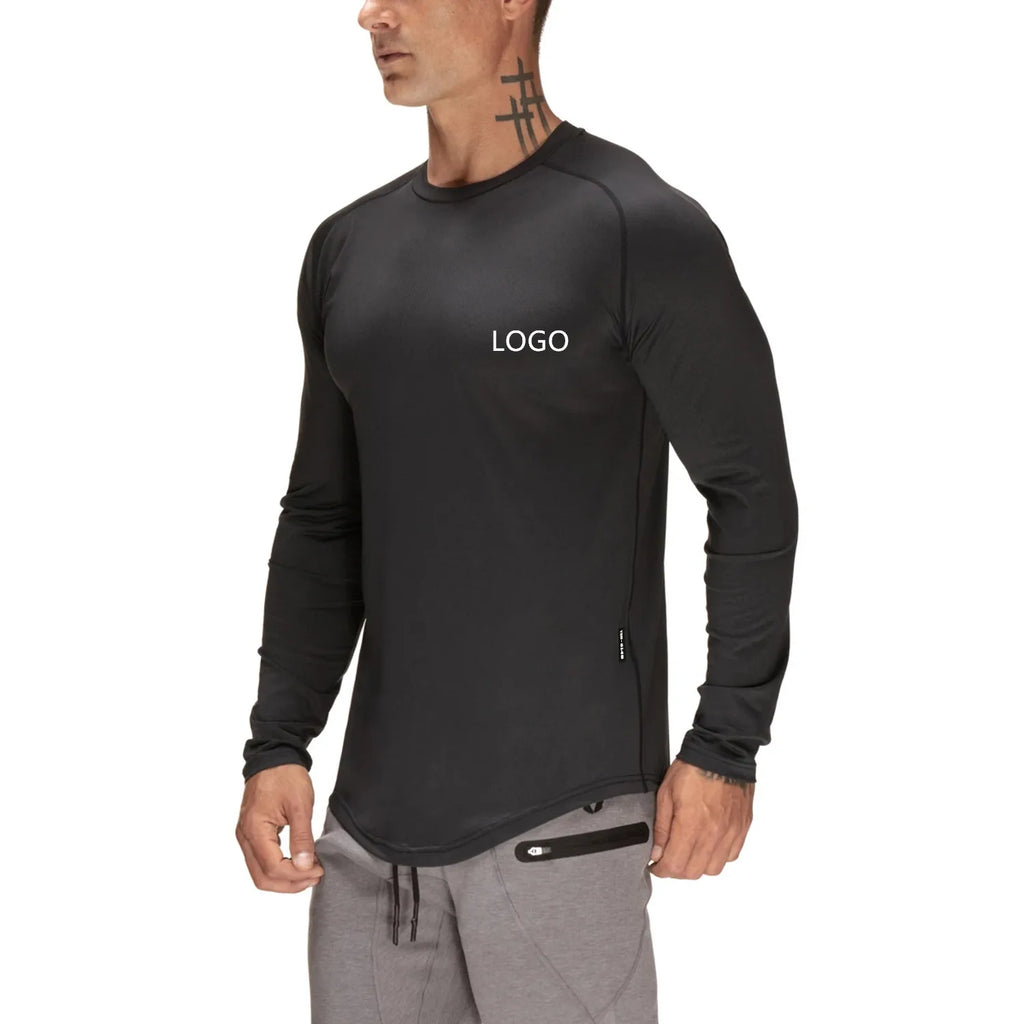 Custom White Cotton Mens Gym Athletic T Shirt Printing Long Sleeve T-Shirt