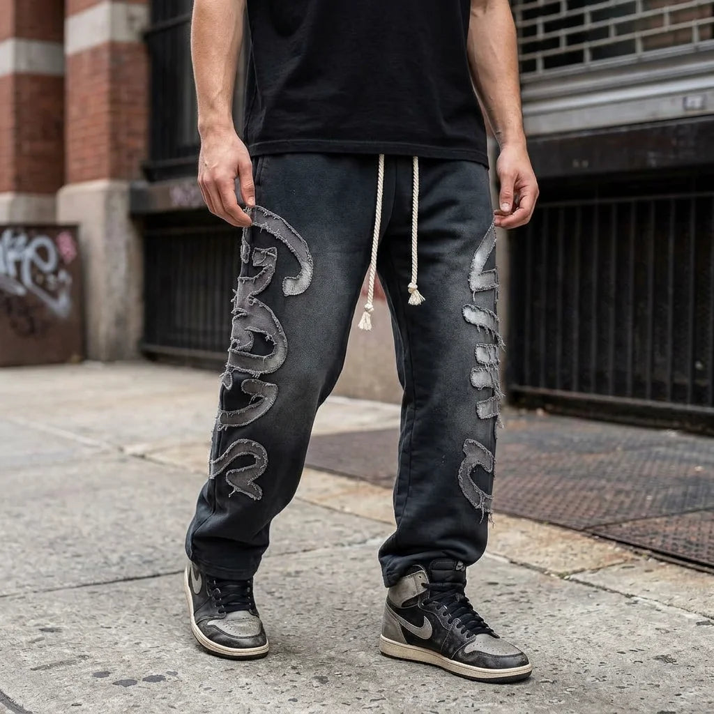 Custom Heavyweight 100% Cotton High Quality Jogger Loose Embroidery Wide Leg Pants Vintage Men Sweatpants
