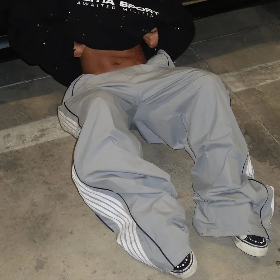 Custom Plus Size Men's Windbreaker Track Pants Striped Polyester Baggy Pants for Men
