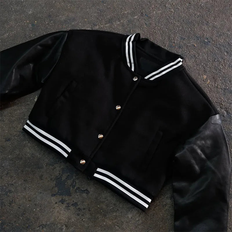 Custom Cropped Varsity Jacket Men Black Varsity Jacket for Men Baseball Letterman Varsity Jackets