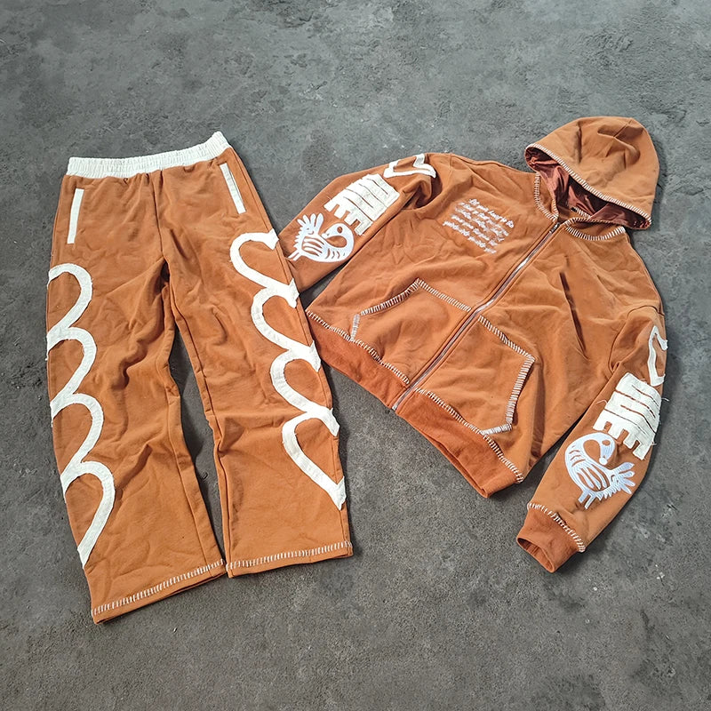 Hip Hop Streetwear Custom Heavyweight Streetwear Oversized Sweatpants and Hoodie Oversized Tracksuit Set for Men