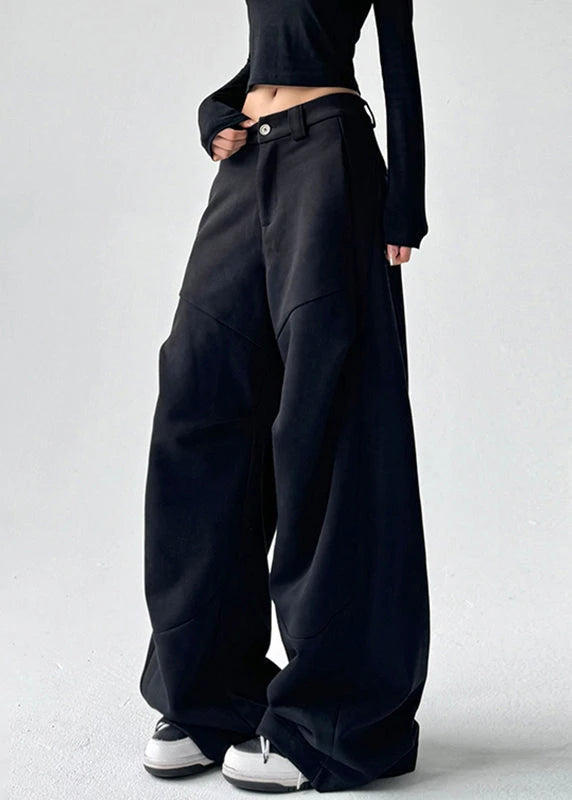 Custom Women's Casual Wide Leg Trousers for Woman Female Trousers Wrinkled Patchwork Cotton Pants