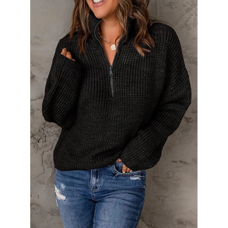 Custom Plus Size Women's Winter Sweaters Quarter Zip Sweater Ladies Pullover Sweater