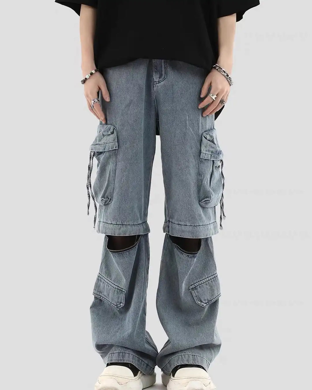 Custom Woman Cargo Jeans Ladies Jeans Cargo Pants with Side Pocket