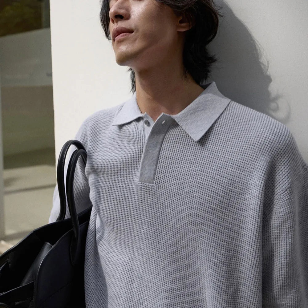 Custom Men's Casual Waffle Knit Polo Shirt for Men Plain Polo Shirts High Quality