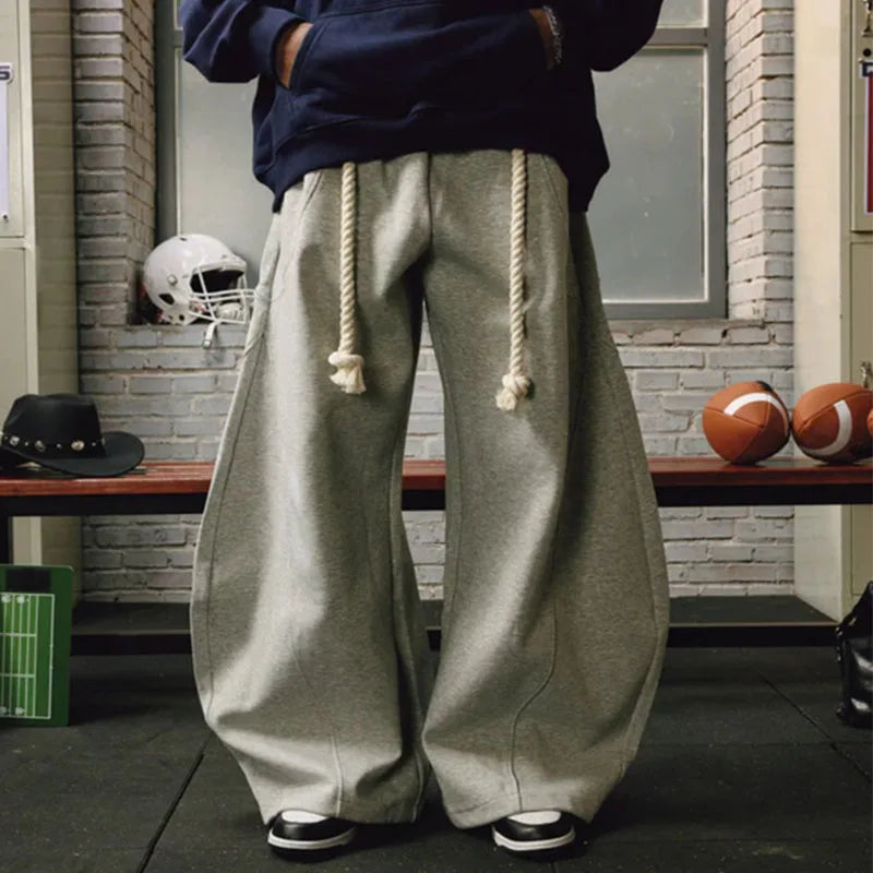 Custom Gray Casual 100% Cotton Heavyweight Thick Baggy Barrel Winter Sweatpants for Men Eco-Friendly Drawstring Closure