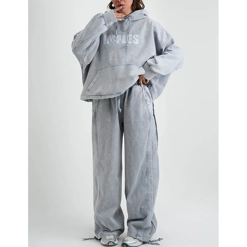 Custom Plus Size Hooded Solid Eco-Friendly 100% Cotton Heavyweight Women's Vintage Casual Winter Tracksuits Set