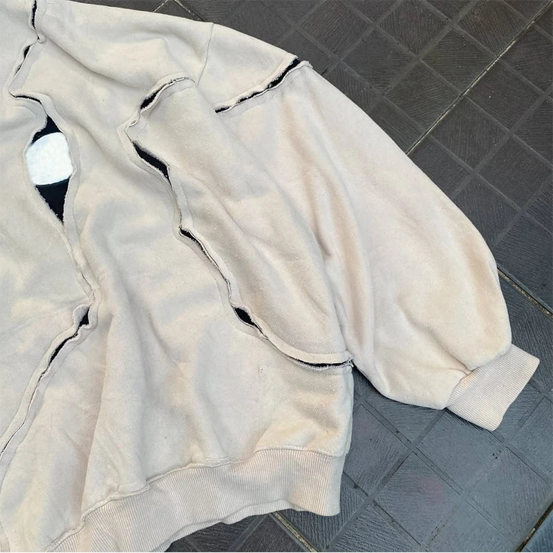Custom Cut and Sew Hoodie Men Streetwear Ripped  Pull Over Hoodies Manufacturer