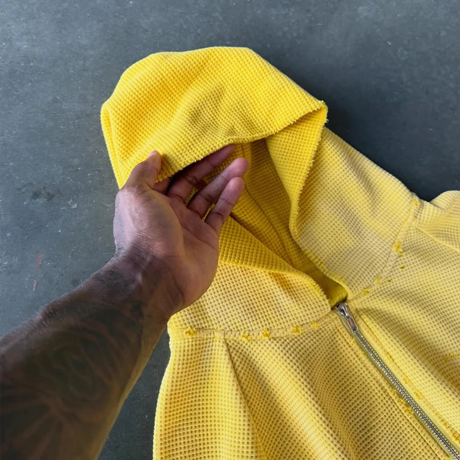 Custom Men's Summer Waffle Knit 2 Piece Hoodie and Shorts Set for Men Streetwear Tracksuits Shorts Sets