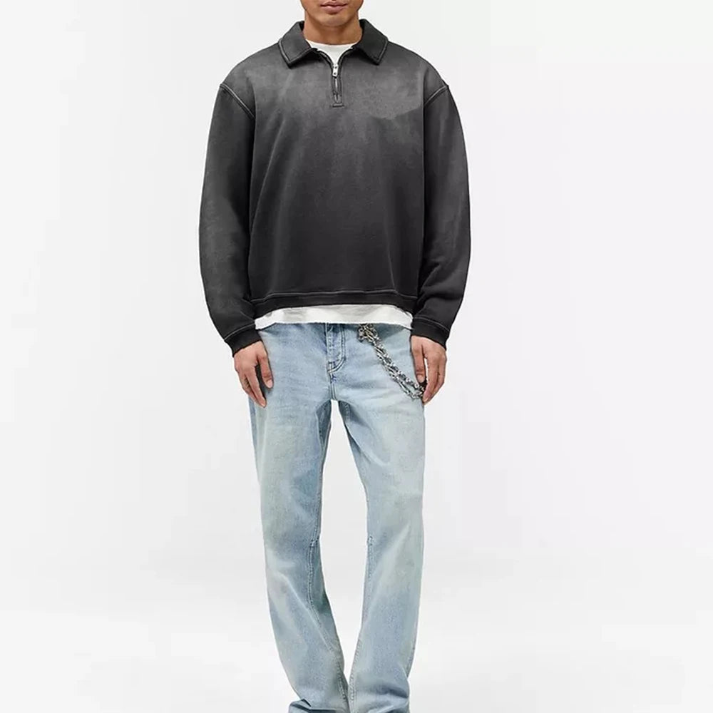 Custom Heavyweights Quarter Zipper Sweater Vintage Wash Quarter Zip Sweater Sweatshirt for Men