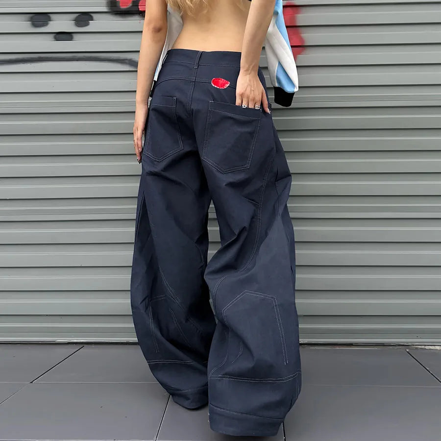 Custom Women's Spring Casual Loose Wide Leg Barrel Jeans Knitted Selvedge Denim with Zippers Low Waist 100% Cotton Solid Simple