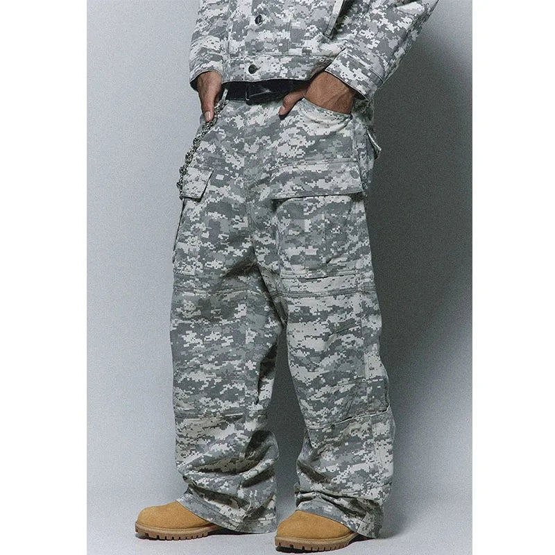 Custom Men's Straight Casual Mid Waist Heavyweight Baggy Cargo Pants Polyester/Cotton Anti-Pilling Side Pockets