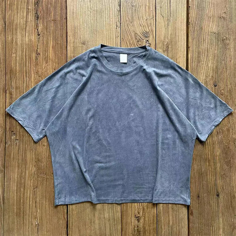 Custom Suede Men's Regular Solid Knitted Loose Fit T-shirt 220g