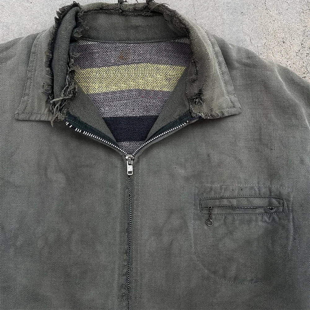 Custom Men's Vintage Workwear Jacket Zip up Distressed Wash Canvas Work Jacket Manufacturer