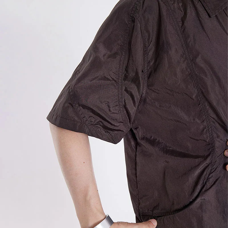 Custom Summer Men's 100% Nylon Zip-Up Short Sleeve Anti-Wrinkle Eco-Friendly Casual Shirts