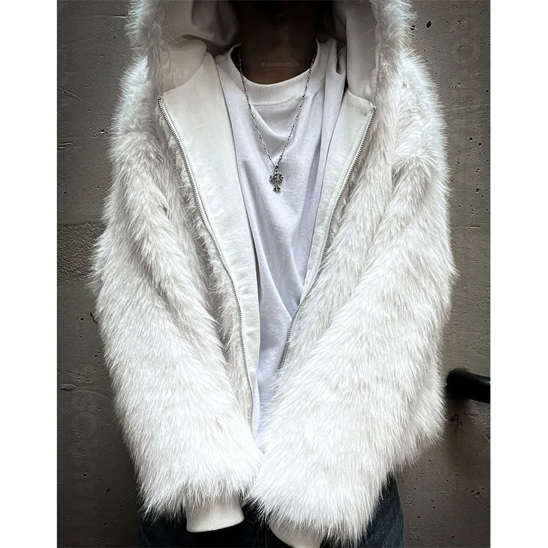 Custom Men's Winter Hoodie for Men Mens Winter Street Wear Clothing Zip up Fur Lined Hoodie
