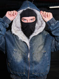 Custom Men's Fur Lined Jacket Zip up Oversized Denim Jacket for Men Winter Clothing