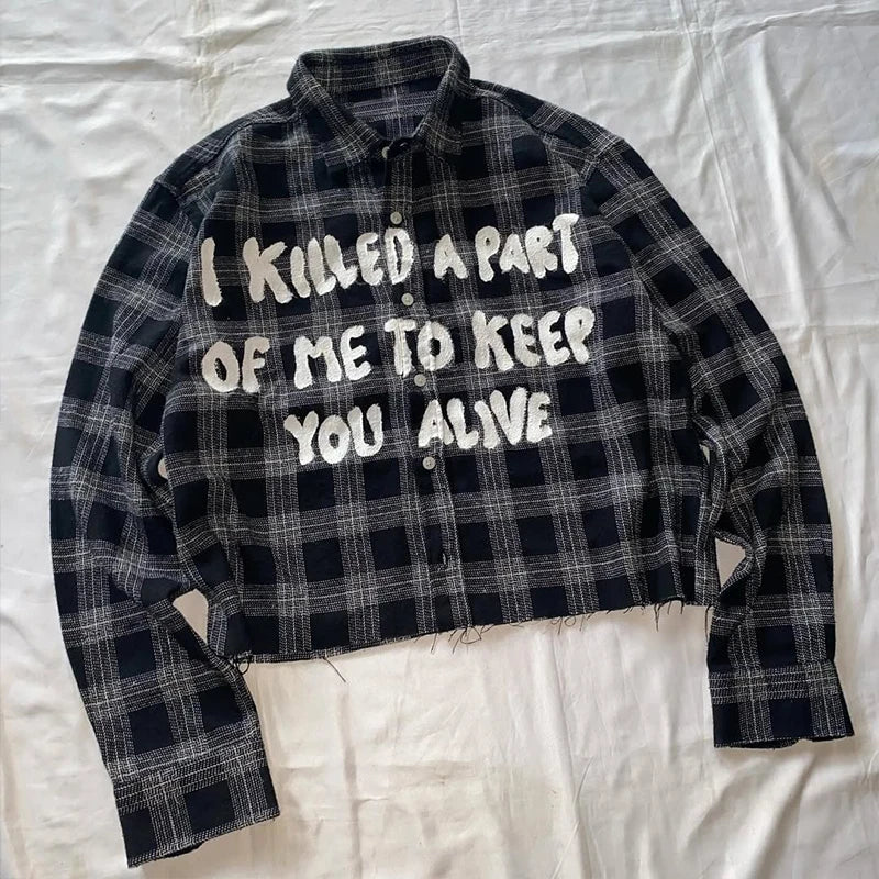Custom Men's Plaid Shirt Streetwear Long Sleeve Plaid Flannel Shirts Men Printed Plaid Crop Shirt